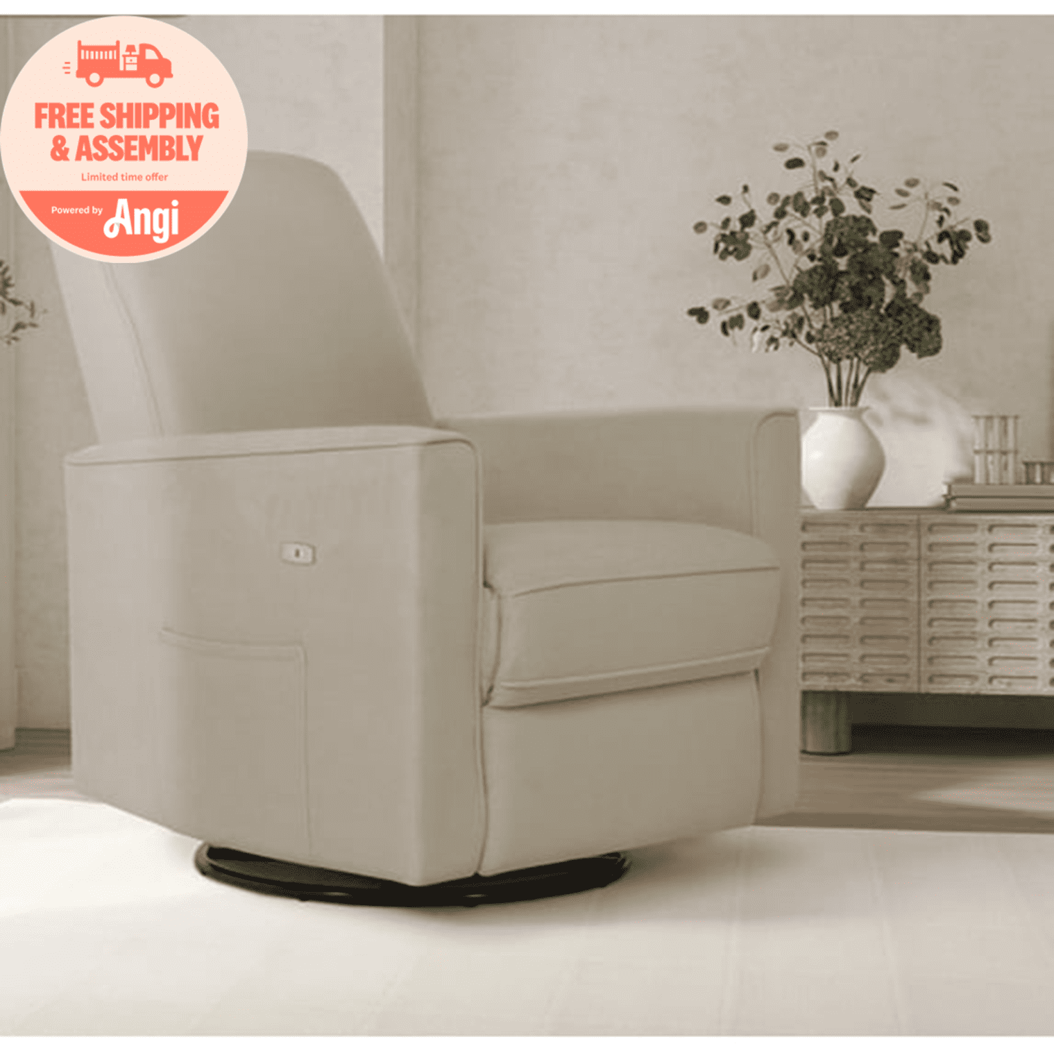 Evolur Harlow Deluxe Upholstered Plush Seating Glider Swivel, Power Recliner with USB Port, Greenguard Gold Certified, Glider Chair for Nursery, Fawn
