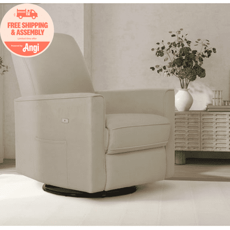 Evolur Harlow Deluxe Upholstered Plush Seating Glider Swivel, Power Recliner with USB Port, Greenguard Gold Certified, Glider Chair for Nursery, Fawn