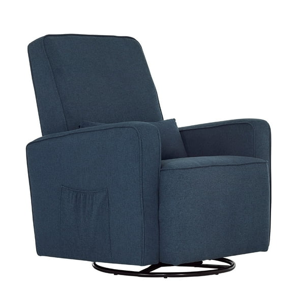 Evolur Holland Upholstered Swivel Glider | Rocker I Included Lumbar Pillow I Modern Design, Navy Blue