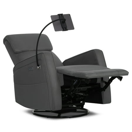 Evolur Maverick Power Recline Glider with Phone or Tablet Holder, Tempered Grey