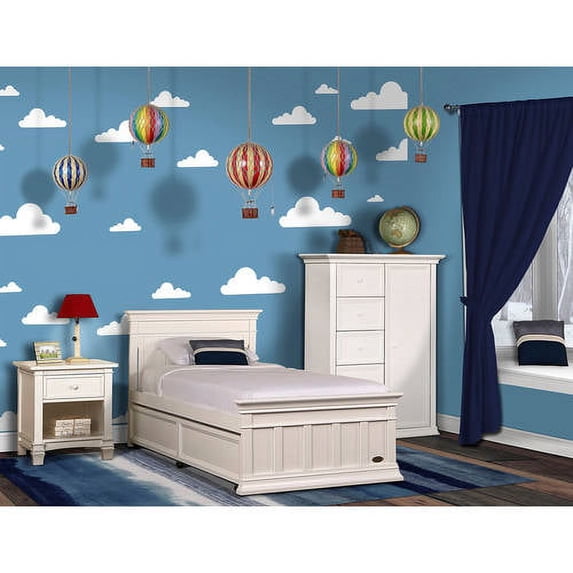 Evolur Napoli Twin Bed And Bed Rail, Distressed White