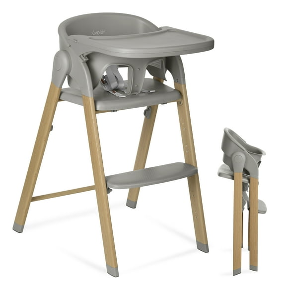 Evolur Nimbus High Chair in Dark Grey, Easily Converts from Baby High Chair to Adult Stool, Compact and Easy to Fold Portable, Easy To Clean, Adjustable and Removable Tray