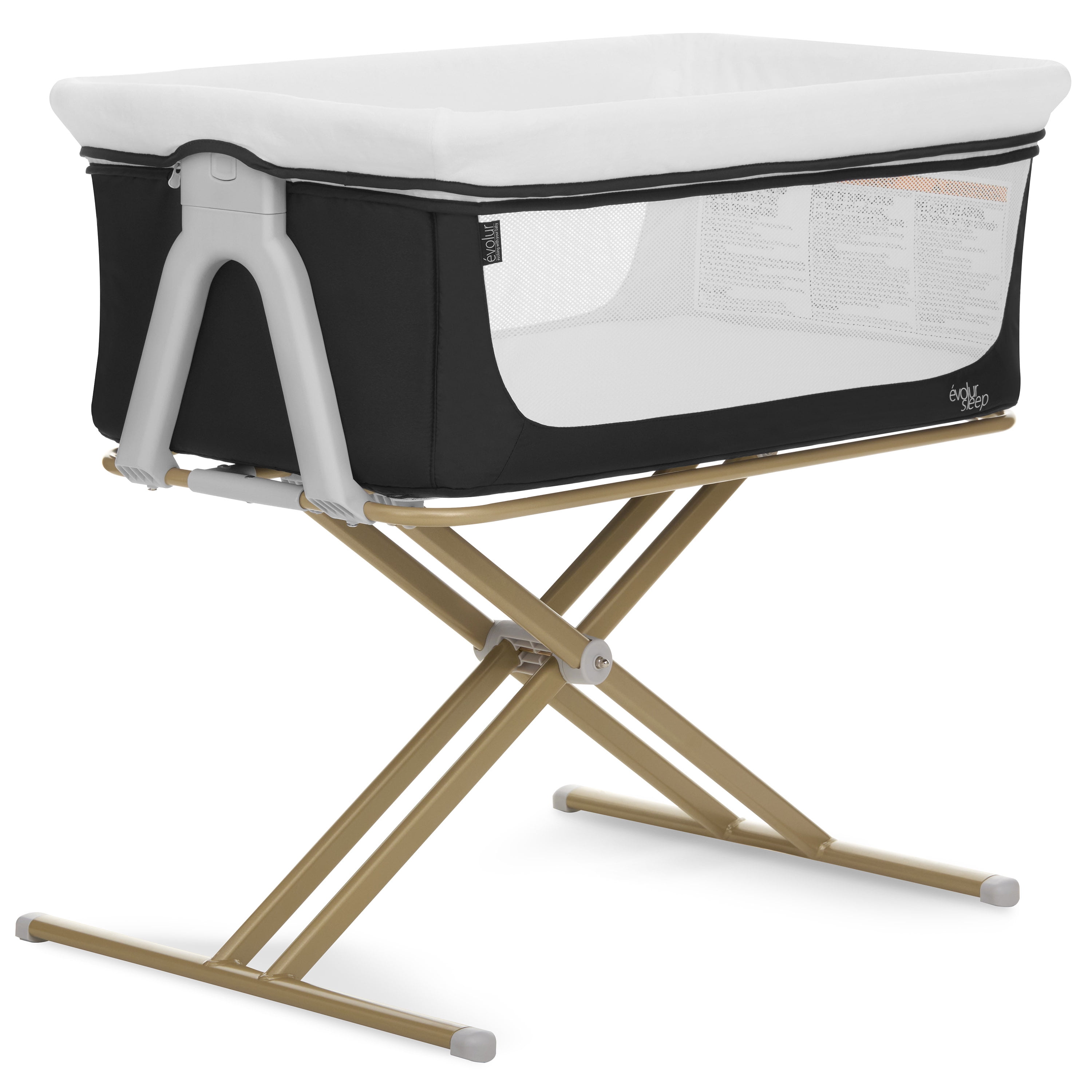 Evolur Orabelle Bedside Bassinet and Sleeper for Baby in Black, Easy to Fold and Carry in Black