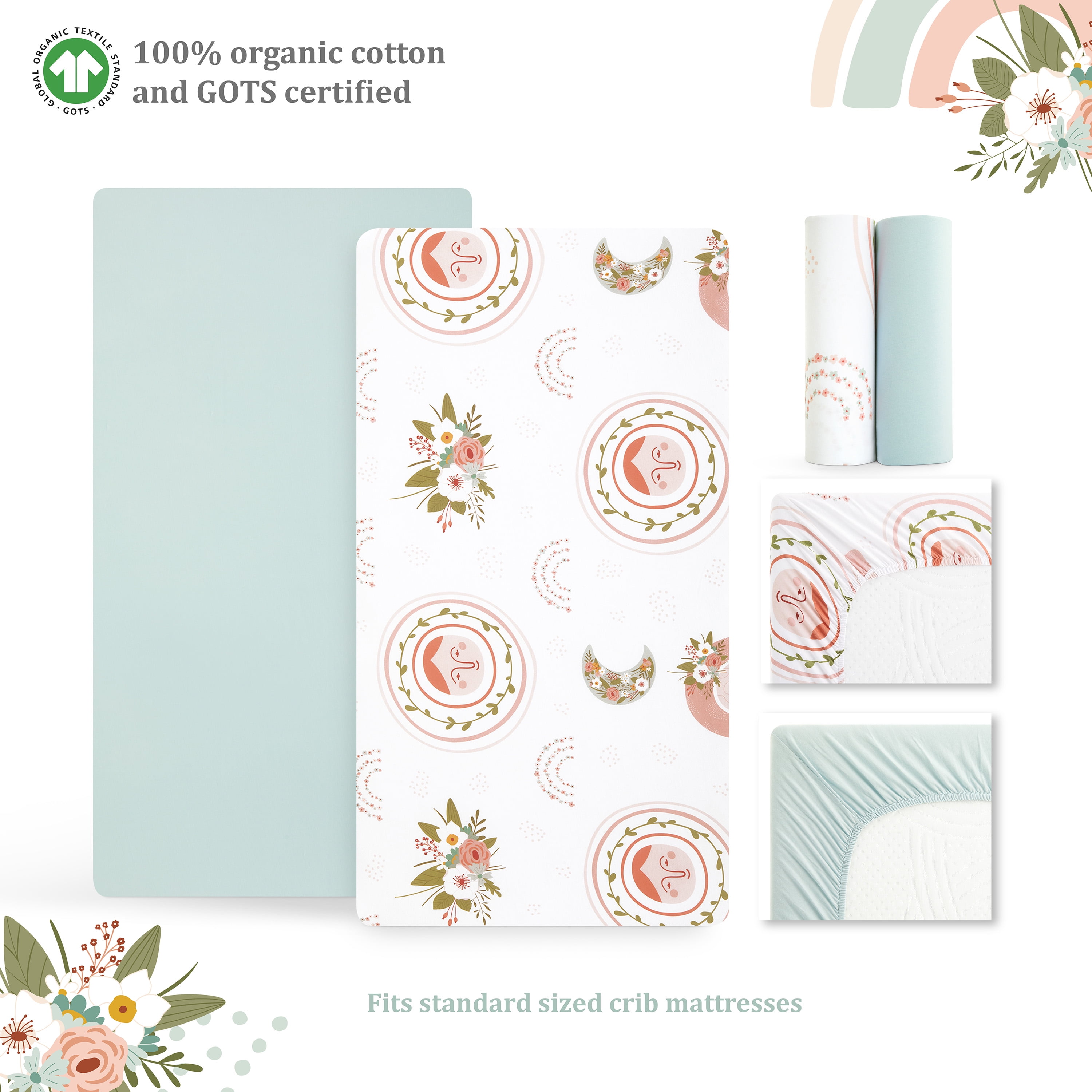 Evolur RainBoho Collection ( 2pc Sheet Set ), Air Blue & Rainbow Print