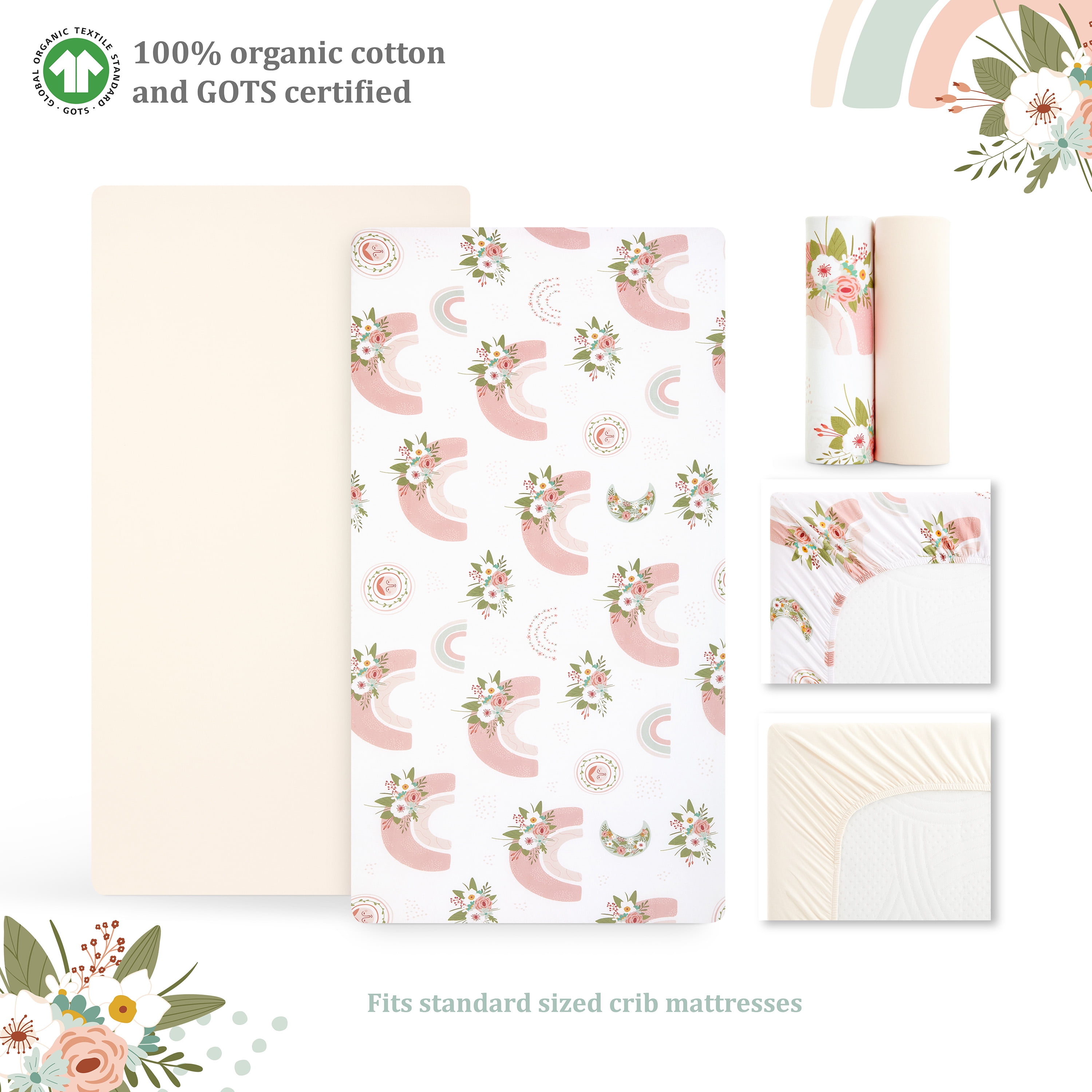 Evolur Organic Cotton Rainbow Print Toddler Sheet Set
