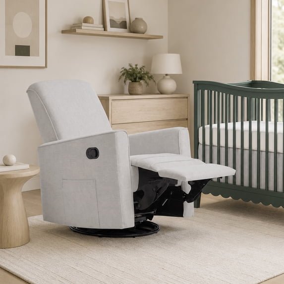 Evolur Raleigh Nursery Glider Recliner and Rocking Chair in Fog, 360° Swivel Motion, Multiple Recline Positions, Easy to Clean, FSC and Greenguard Gold Certified