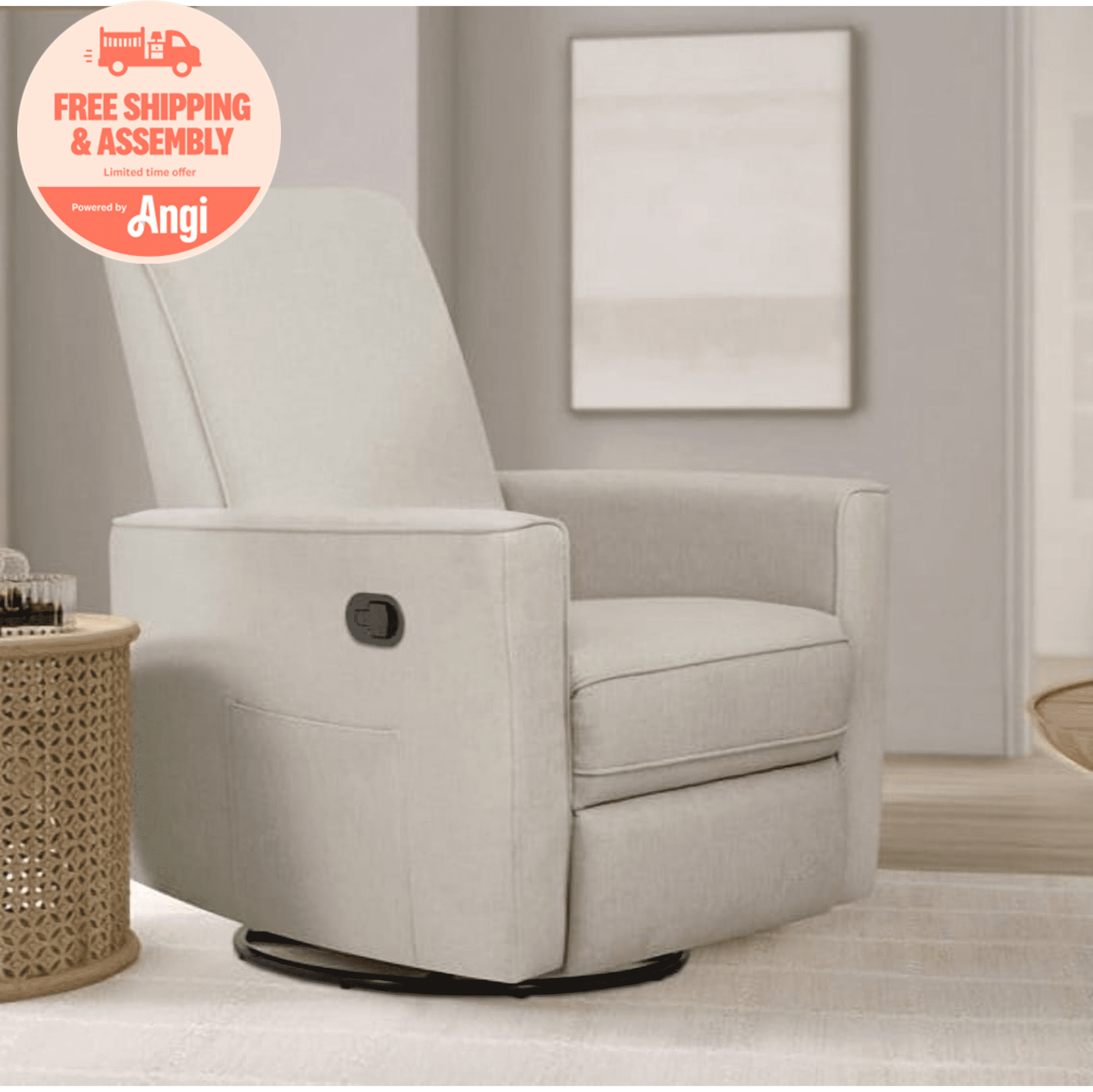 Evolur Raleigh Nursery Glider Recliner and Rocking Chair in Light Sand, 360° Swivel Motion, Multiple Recline Positions, Easy to Clean, FSC and Greenguard Gold Certified
