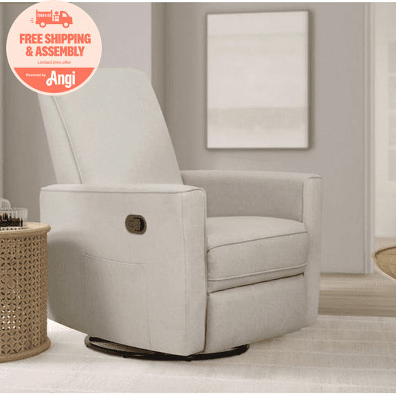 Evolur Raleigh Nursery Glider Recliner and Rocking Chair in Light Sand, 360° Swivel Motion, Multiple Recline Positions, Easy to Clean, FSC and Greenguard Gold Certified