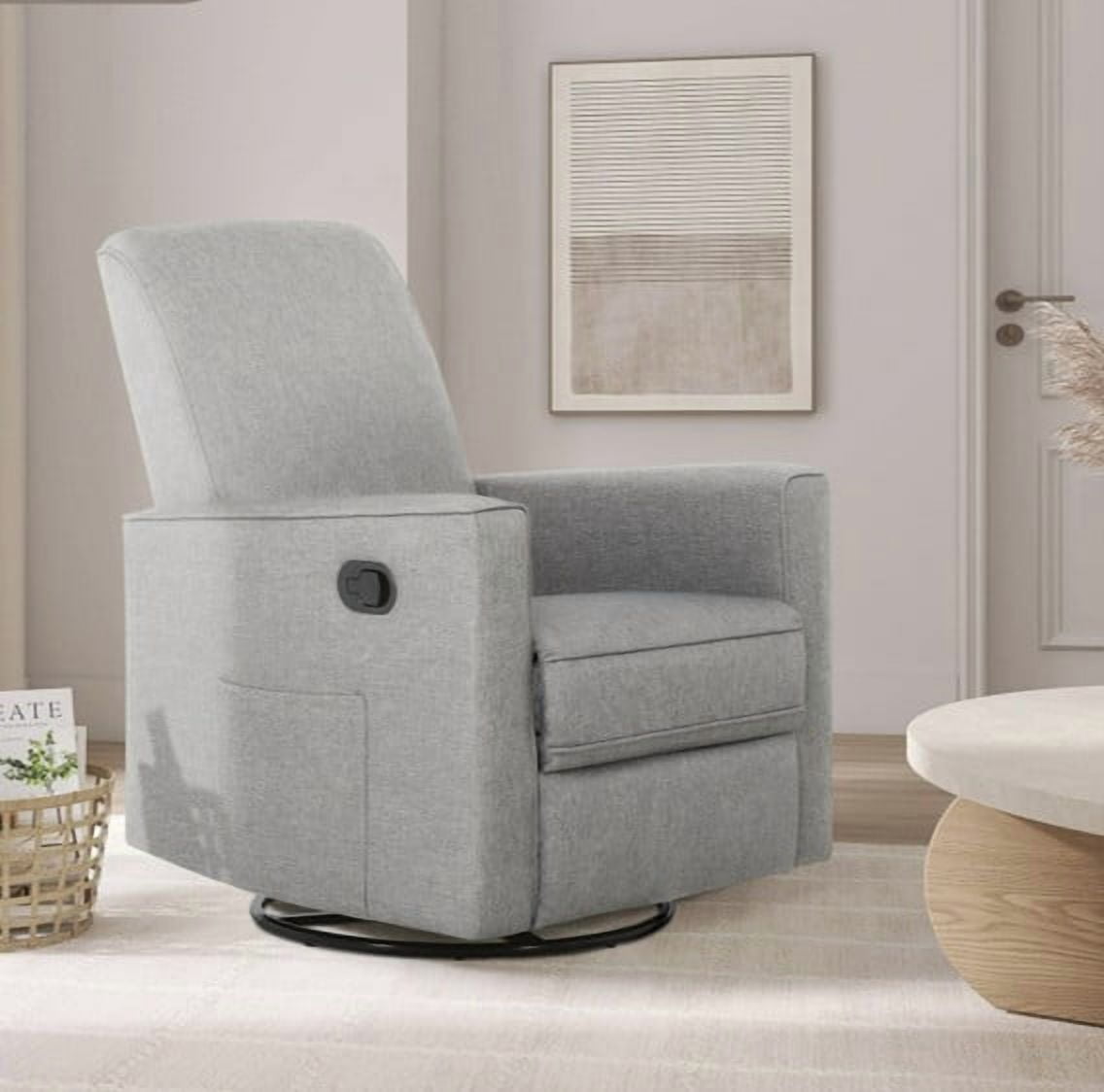 Evolur Raleigh Nursery Glider Recliner and Rocking Chair in Light Gray, 360° Swivel Motion, Multiple Recline Positions, Easy to Clean, FSC and Greenguard Gold Certified