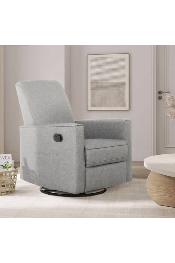 Raleigh Nursery Glider Recliner and Rocking Chair in Light Gray, 360° Swivel Motion, Multiple Recline Positions, Easy to Clean, FSC and Greenguard Gold Certified