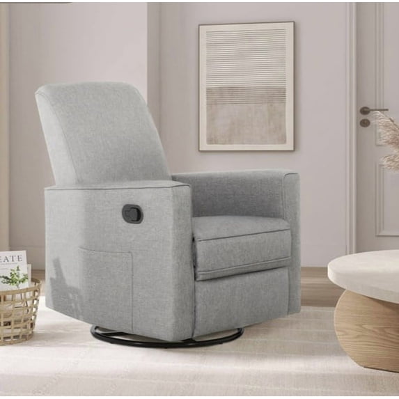 Evolur Raleigh Nursery Glider Recliner and Rocking Chair in Light Gray, 360° Swivel Motion, Multiple Recline Positions, Easy to Clean, FSC and Greenguard Gold Certified