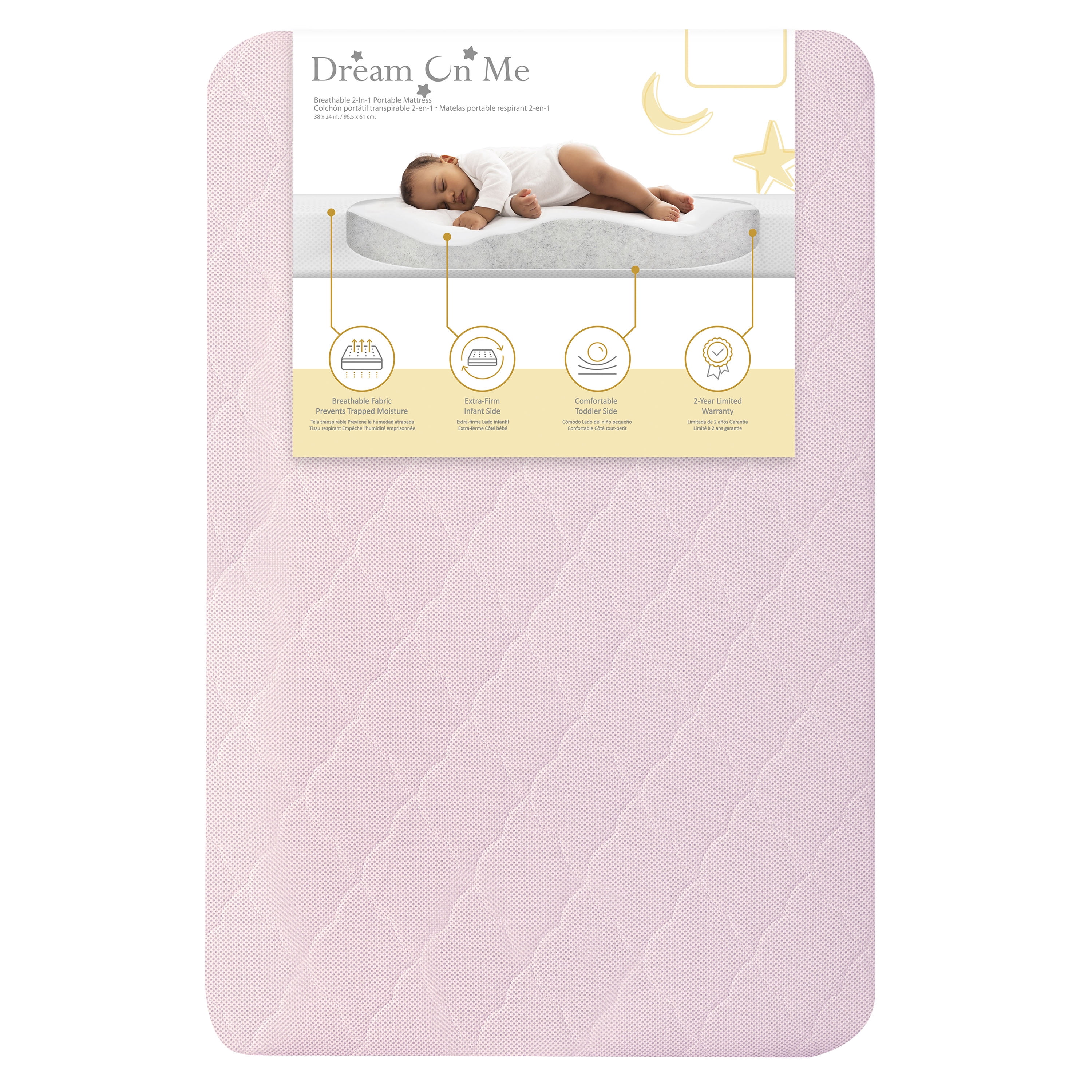 Pink Dual-Sided Memory Foam Mini Crib Mattress