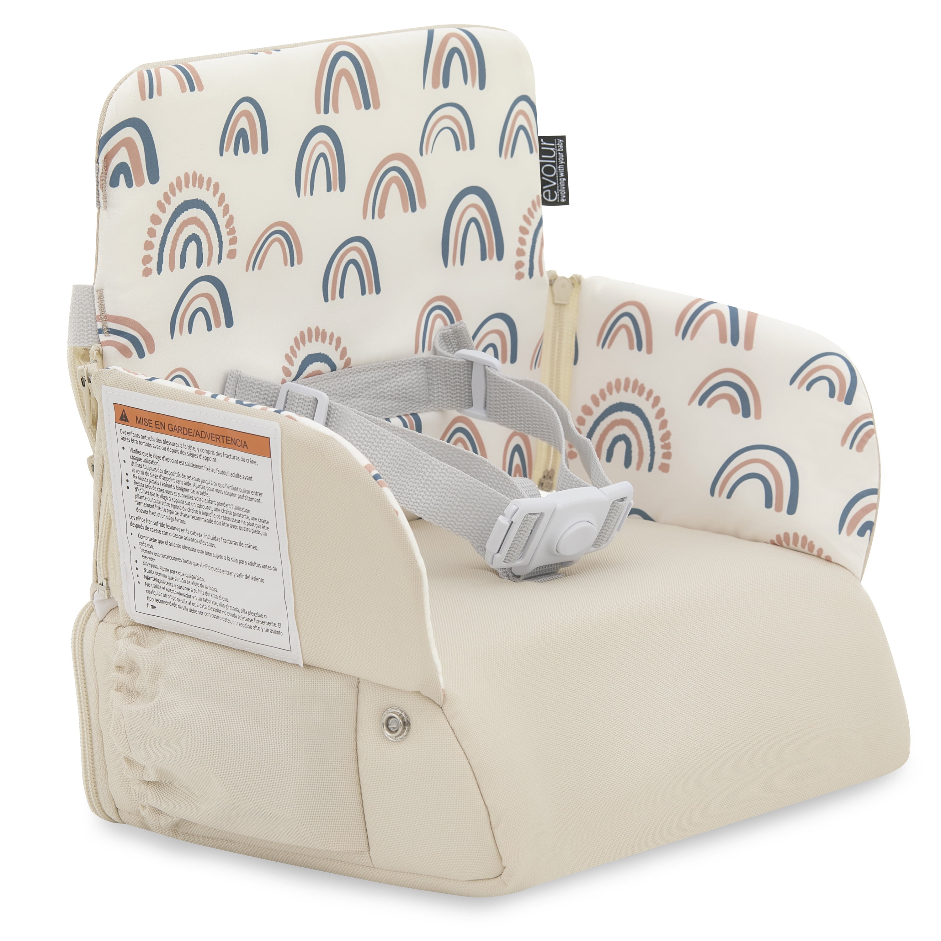 Evolur Snug Packsack 2-in-1 Portable Booster Seat and Travel Bag, Rainbow Gray