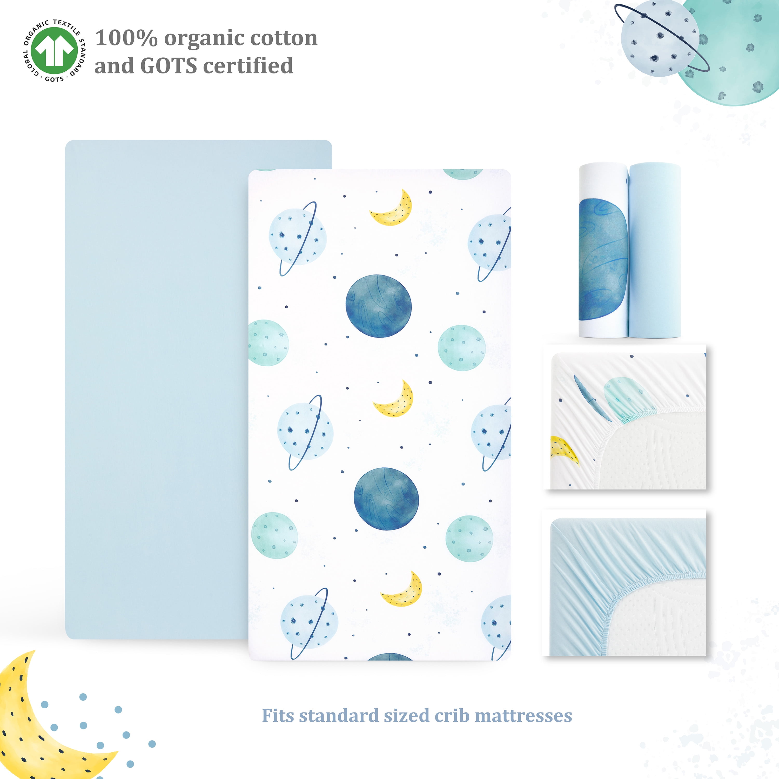 Evolur Space Adventure Collection ( 2pc Sheet Set ), Arctic Blue & Space Print