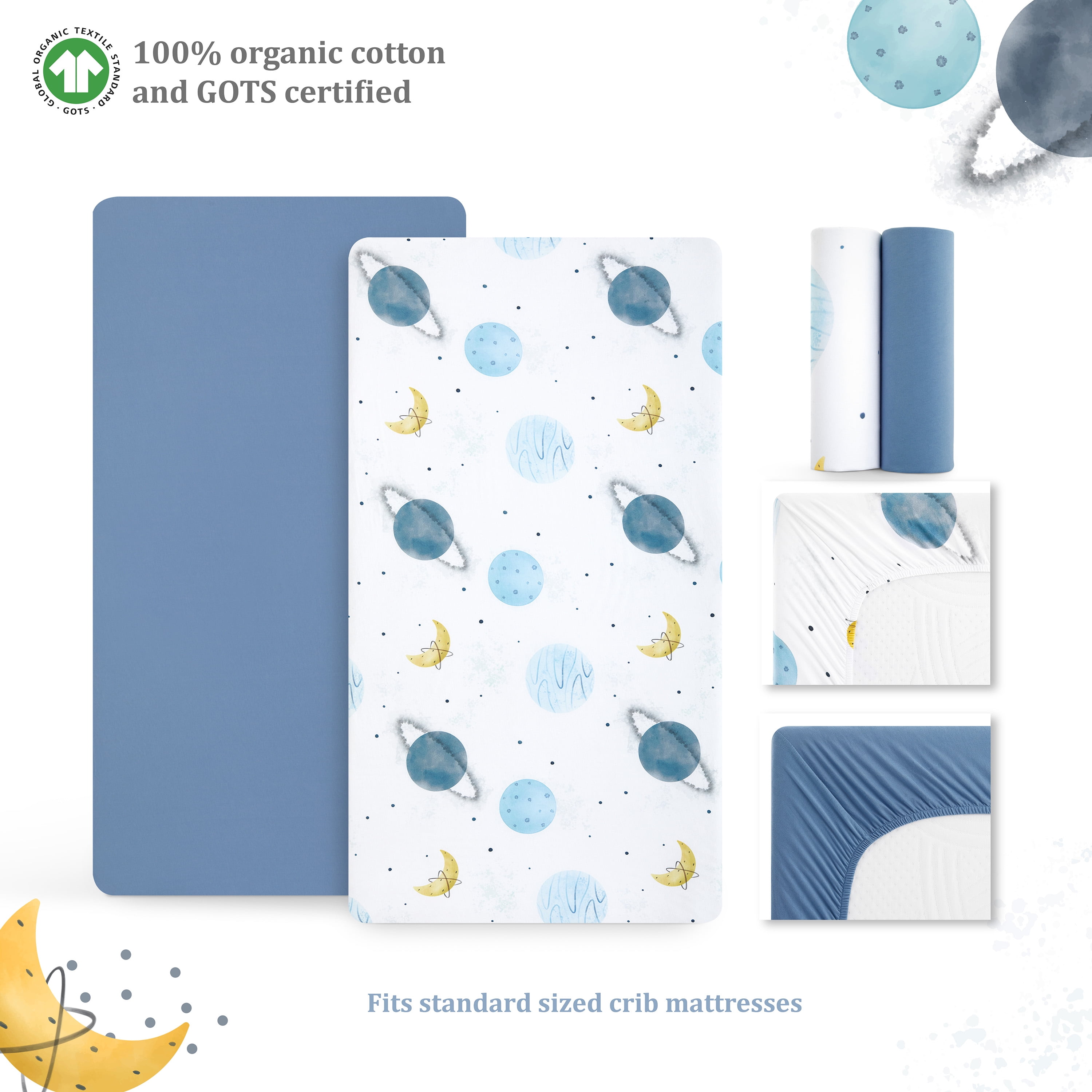 Evolur Space Adventure Collection ( 2pc Sheet Set ), Dark Steel Blue & Space Print