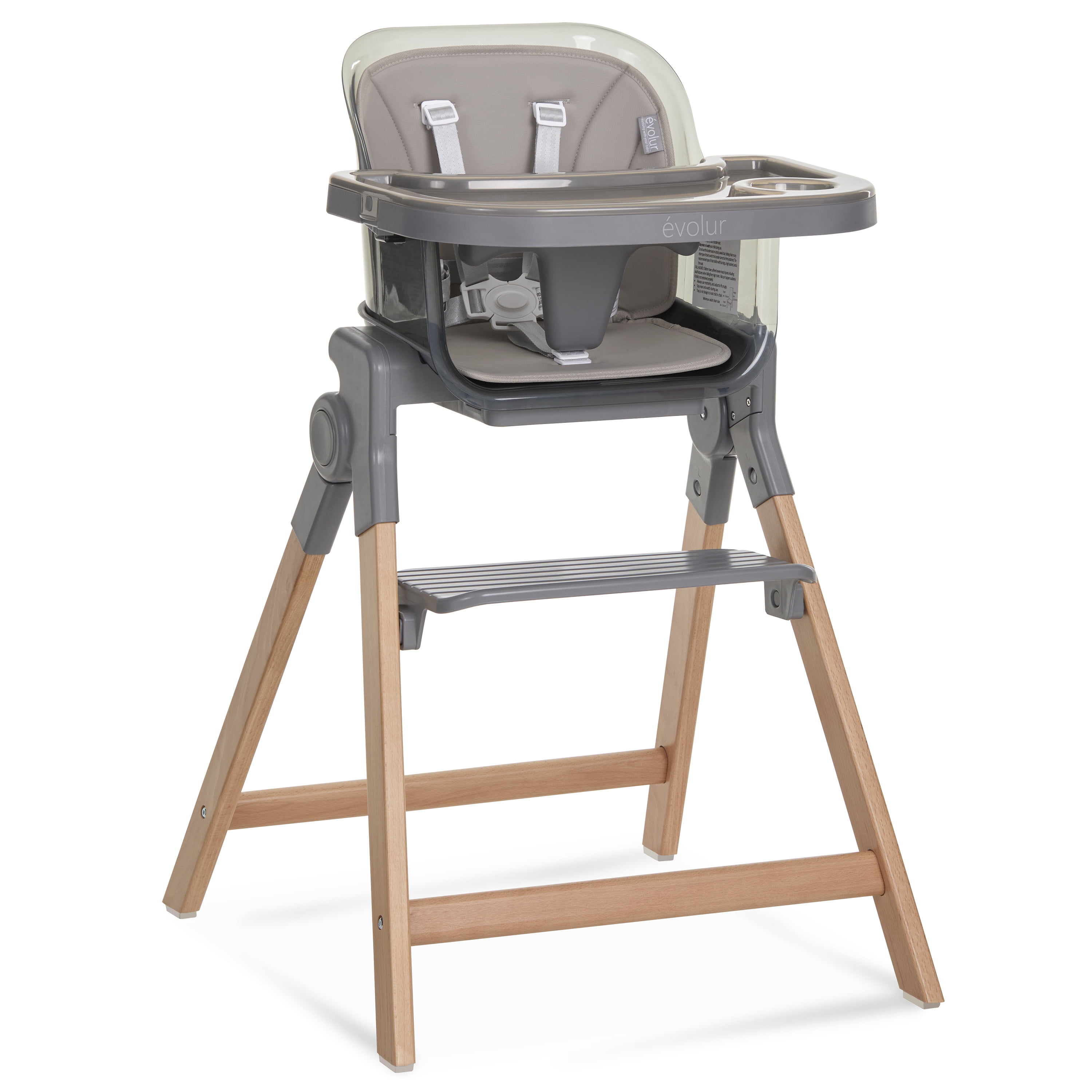 Evolur Tiny Throne 2-in-1 Portable High chair in Fossil Gray, Baby High Chair Converts into Booster Seat & Adult Stool, Removable Tray and Easy To Clean
