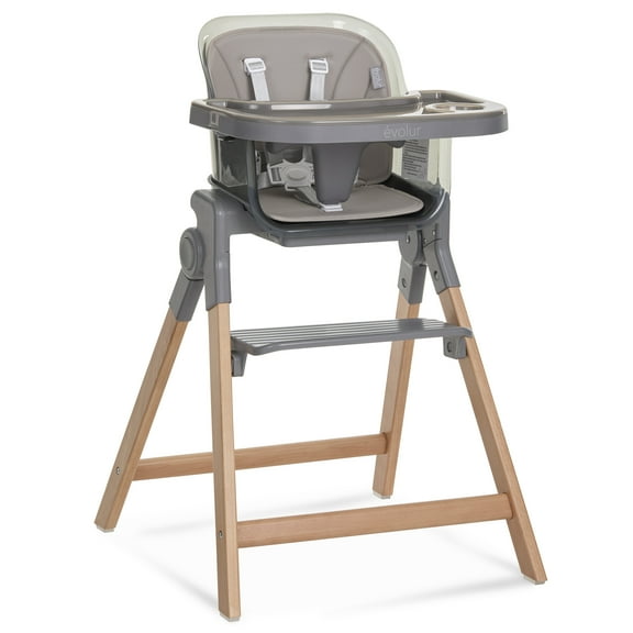Evolur Tiny Throne 2-in-1 Portable High chair in Fossil Gray, Baby High Chair Converts into Booster Seat & Adult Stool, Removable Tray and Easy To Clean