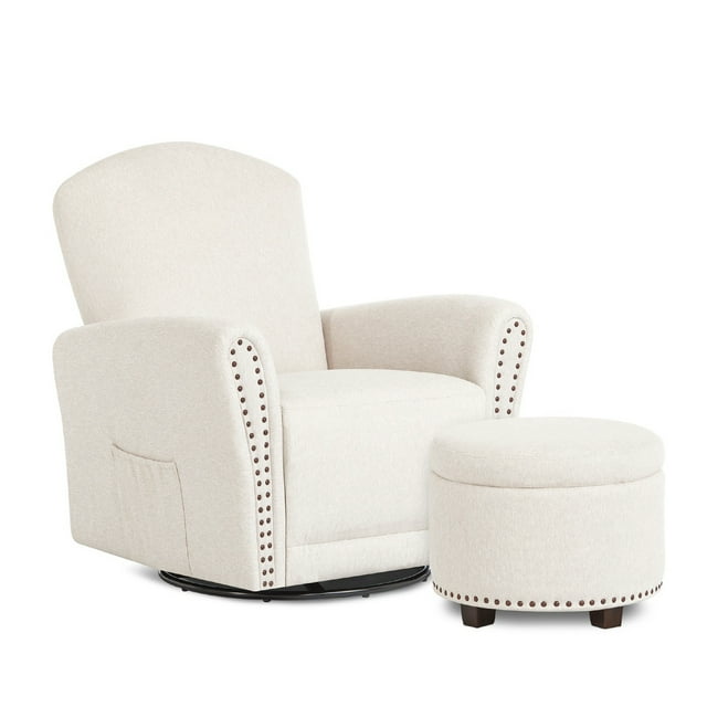 Evolur Vienna Swivel Glider with Ottoman and Nailhead Trim, Greenguard