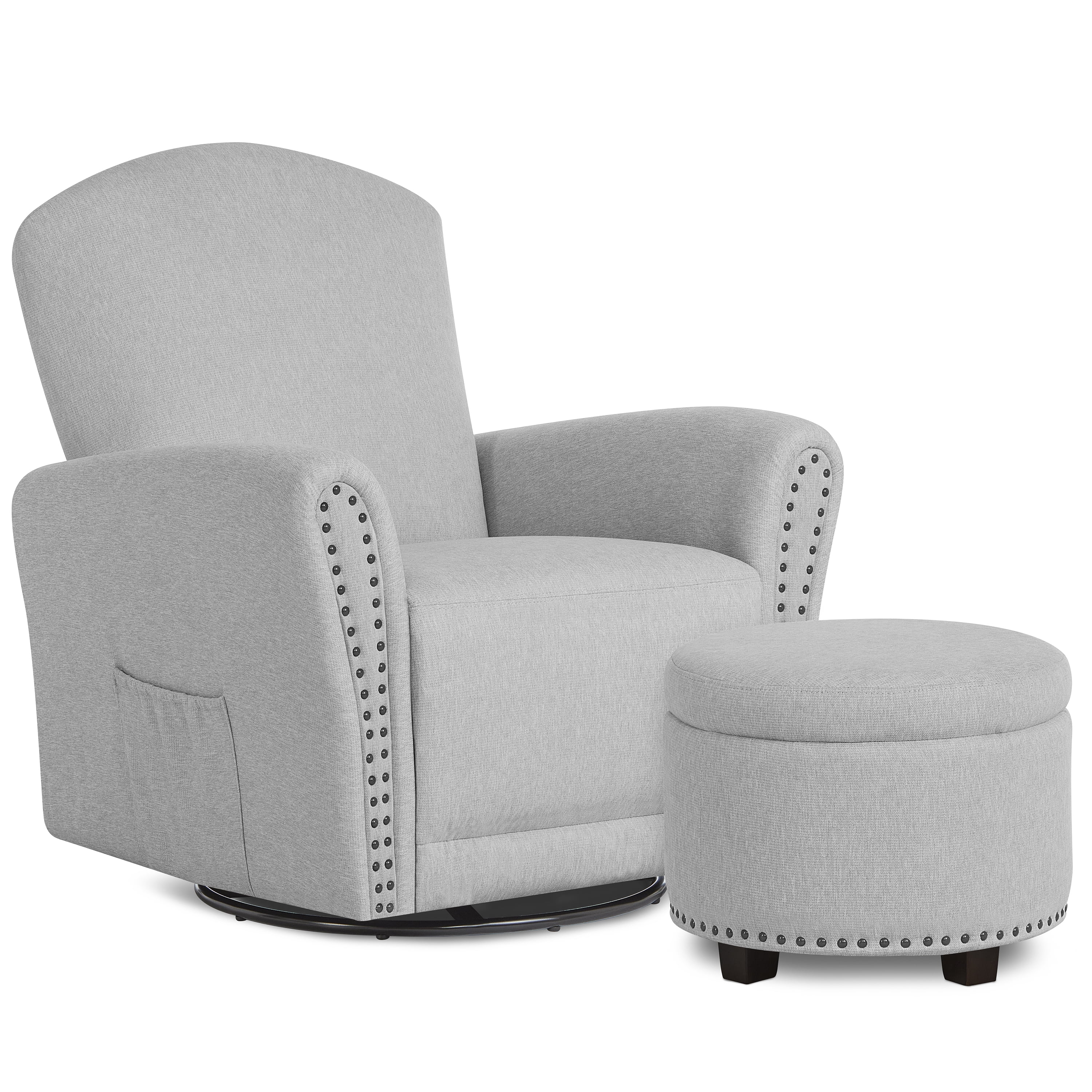 Evolur Vienna Swivel Glider with Ottoman, Cobblestone