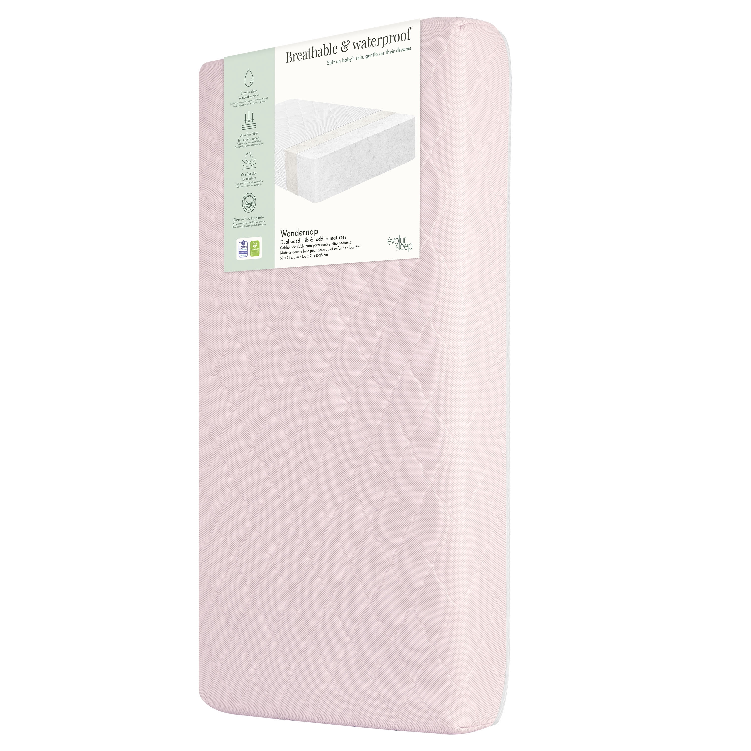 Evolur Wondernap 2 in 1 Full-size Crib Mattress, Pink