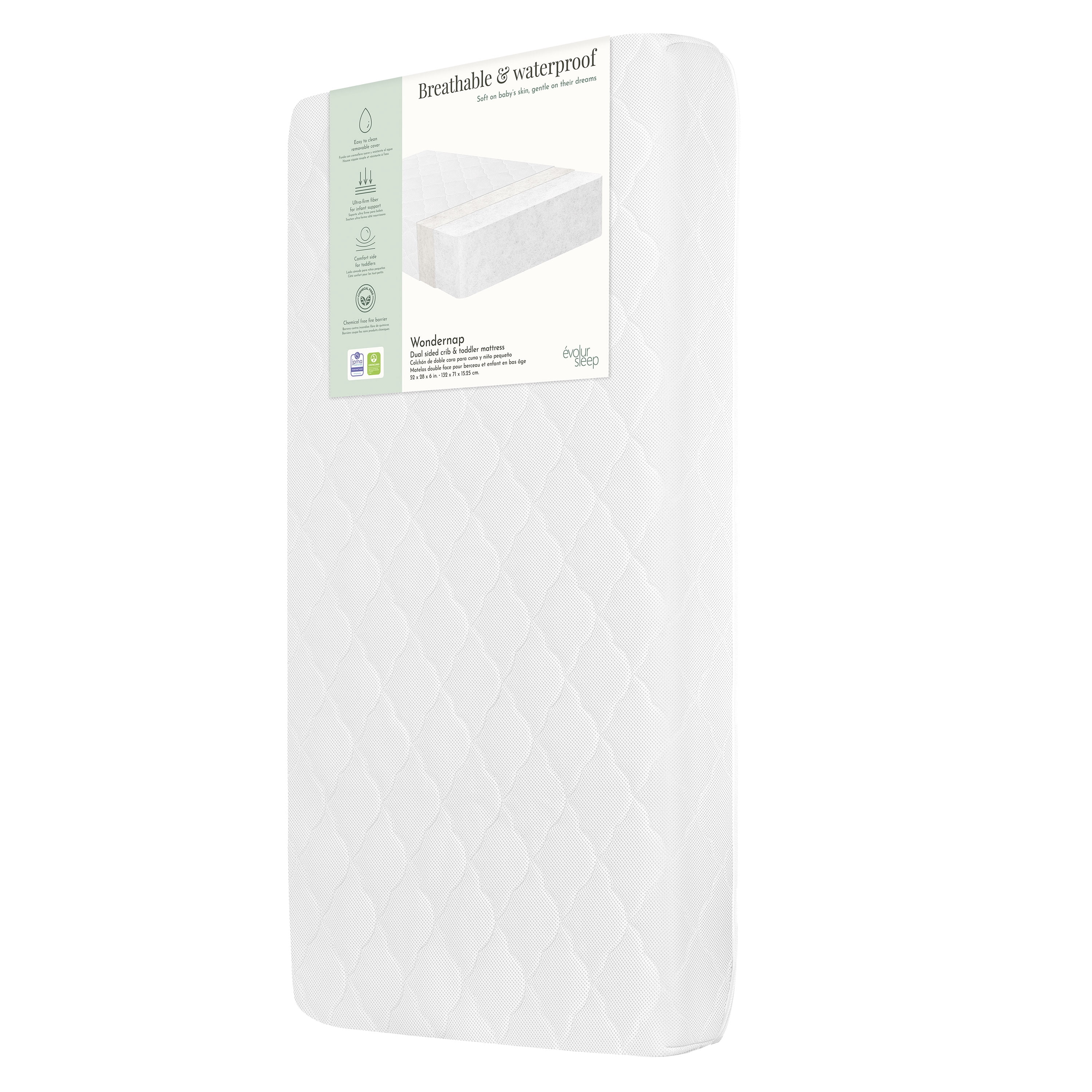 Evolur Wondernap 2 in 1 Full-size Crib Mattress, White