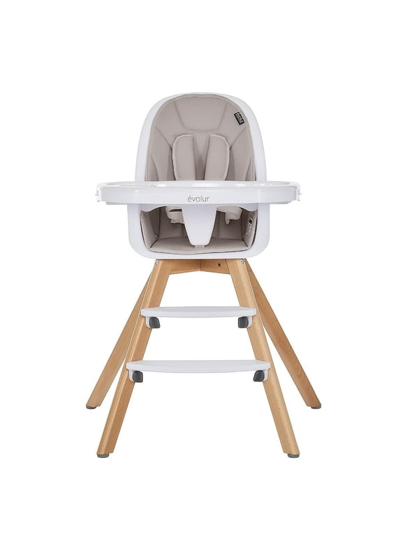 Evolur Zoodle 2 in 1 Baby High Chair in Light Grey, Easy to Clean, Adjustable and Removable Tray, Compact and Portable Convertible High Chair for Babies and Toddlers Light Gray