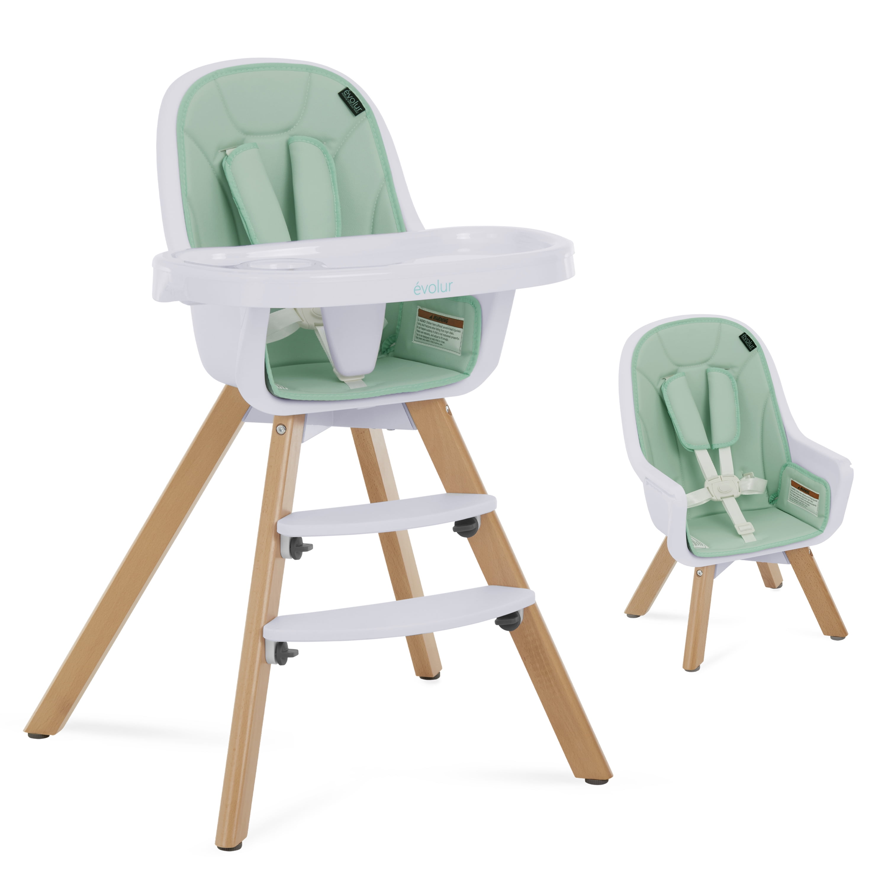 Evolur Zoodle 2-in-1 High Chair Booster Feeding Chair with Modern Design, Mint