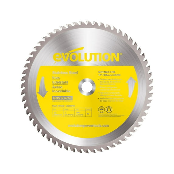 Evolution 12BLADESSN | 12 In. | 80T | 1 In. Arbor | Stainless Steel TCT Blade