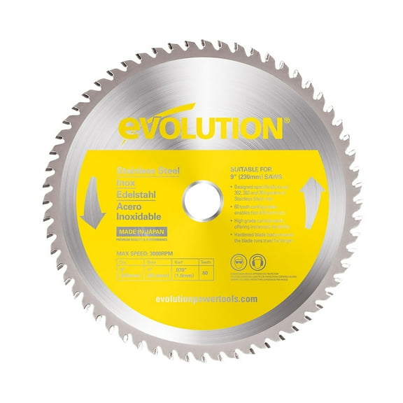 Evolution 230BLADESSN | 9 In. | 60T | 1 In. Arbor | Stainless Steel TCT Blade