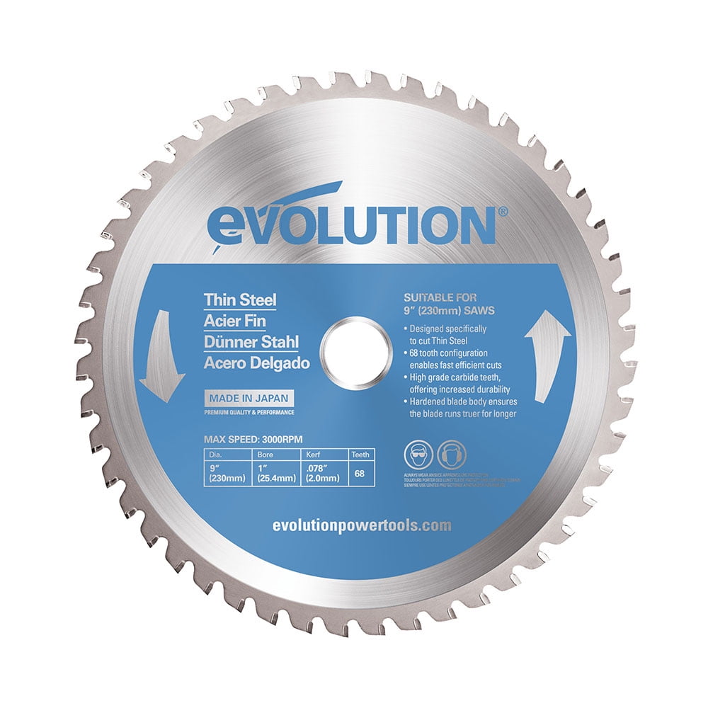 Evolution 230BLADETS | 9 In. | 68T | 1 In. Arbor | Thin Steel And Ferrous Metal TCT Blade