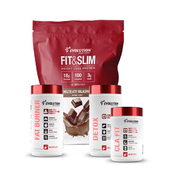 Evolution Advance Accelerated Fat Loss Bundle: Nite Time Sleep Fit, Detox Dietary Supplement, CLA Fit and Fit & Slim Protein (Chocolate)