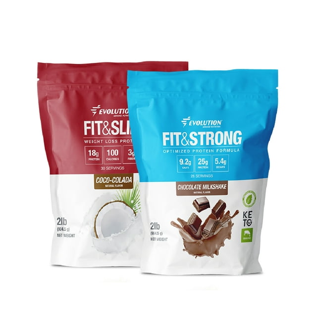 Evolution Advance Nutrition Grass Fed 100% Whey Protein Powder + Fit & Slim with Glucomannan, Inulin Fiber – High Fiber, High Protein, Pure, Keto Approved, Non GMO, Stevia Sweetened – 2 Pack