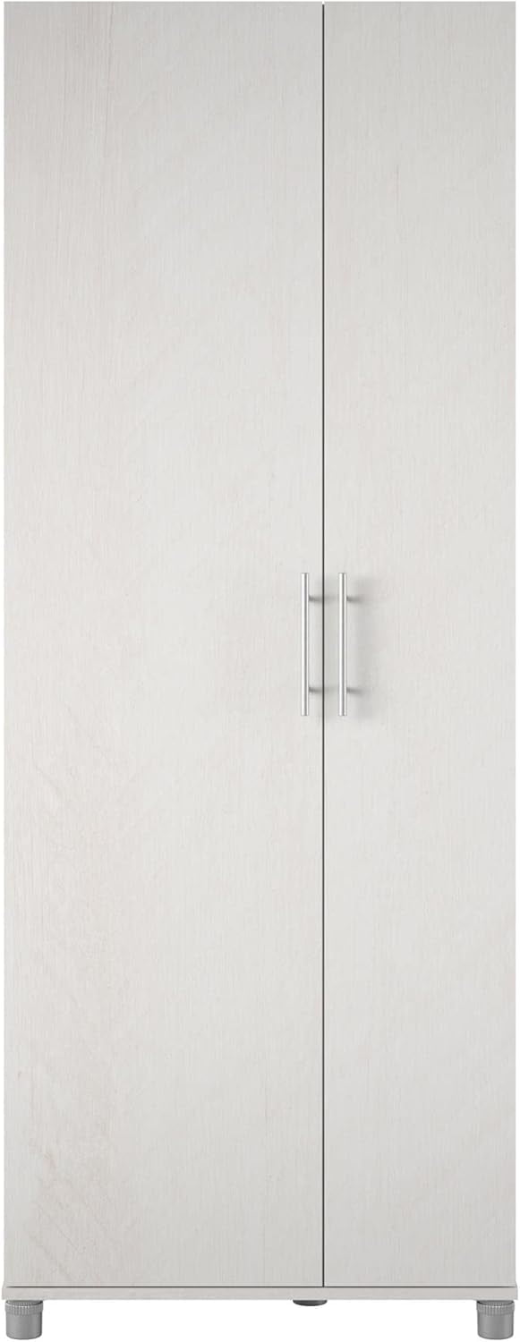 Ivory Oak Tall Freestanding Storage Cabinet with Adjustable Shelving