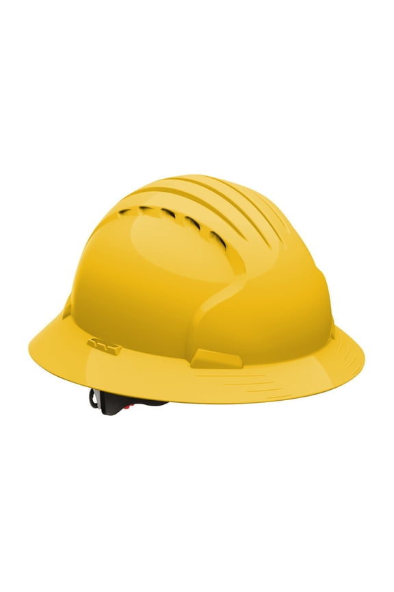 Deluxe 6161 280-EV6161-10 Full Brim Hard Hat with HDPE Shell, 6-Point Polyester Suspension and Wheel Ratchet Adjustment, Vented, Yellow