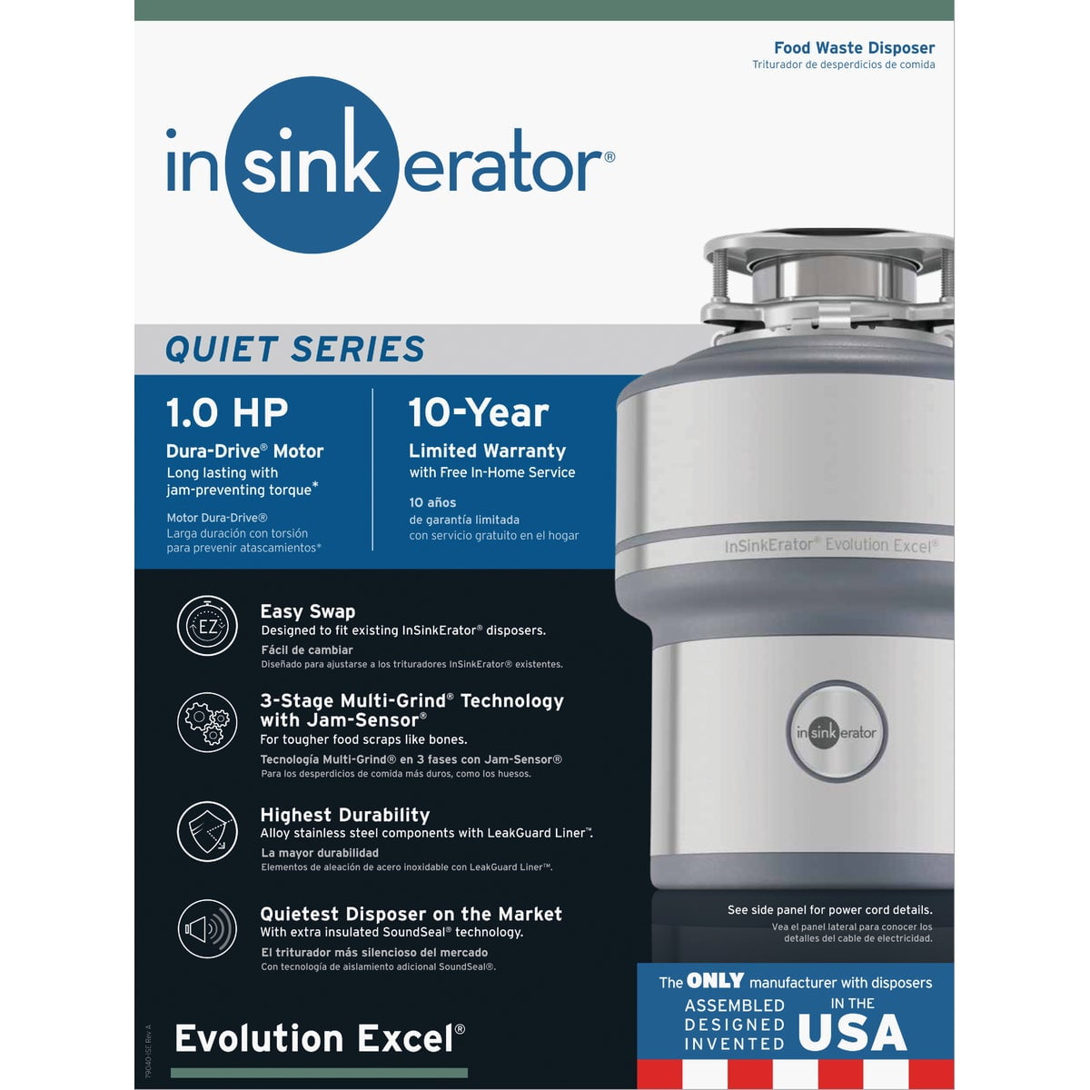 InSinkErator Evolution Excel Garbage Disposal 1.0 HP Continuous Feed