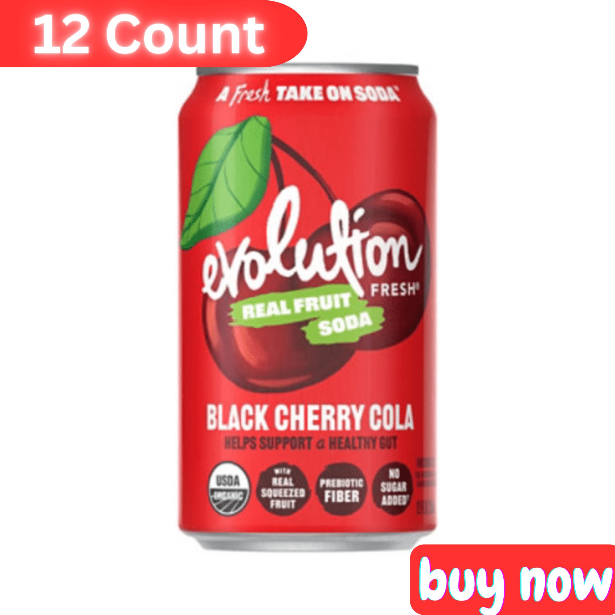Evolution Fresh Black Cherry Cola, 12 fl oz, 12-Count – Sparkling Functional Beverage, Supports Healthy Gut, Family Pack