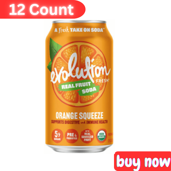 Evolution Fresh Orange Squeeze Functional Soda, 12 fl oz, 12-Count Sparkling Citrus Beverage, Supports Wellness, Family Pack