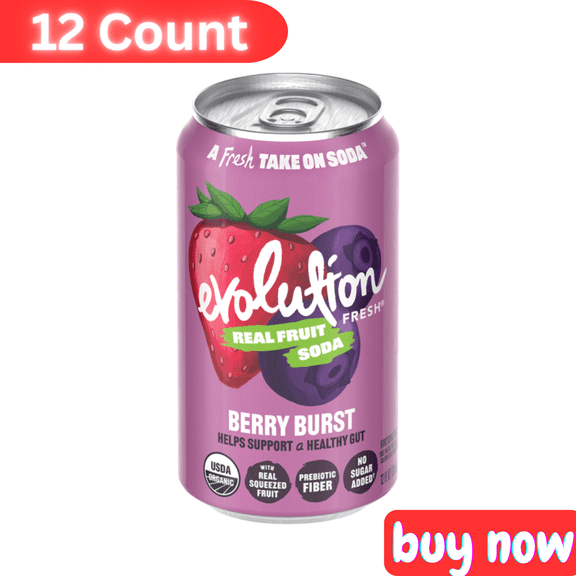 Evolution Fresh Soda, Berry Burst, 12 fl oz, 12-Count Sparkling Natural Fruit Beverage, Family Pack