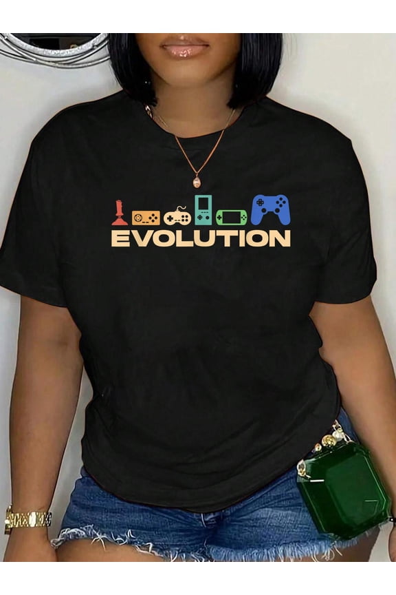 Evolution Graphic Video Game Player Gaming Gamer Pc Console Relaxed Fit Classic Comfort Cotton T-Shirt Women's Men's Graphic Tee Crew Neck summer vacation Tops