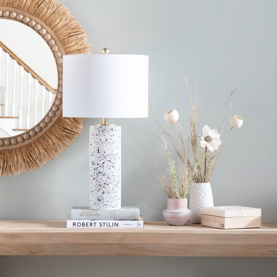 Evolution Kinsley Terrazzo Stone Table Lamp with White Shade in Multi-Color