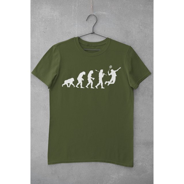Evolution Of Badminton T Shirt from ape through prehistoric man to