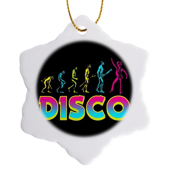 3drose, Evolution of Disco Dancer with Many Colors, 3 inch Snowflake Porcelain Ornament