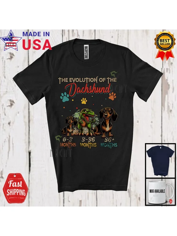 Evolution Of The Dachshund, Humorous T-Rex Dinosaur Lover Vintage Group T-Shirt