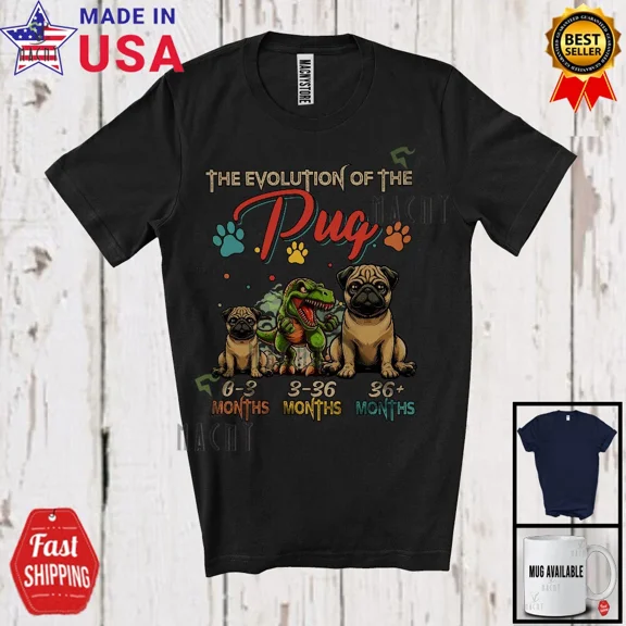 Evolution Of The Pug, Humorous T-Rex Dinosaur Lover Vintage Group T-Shirt