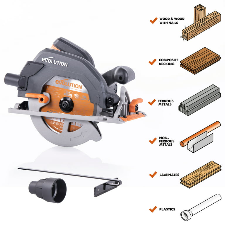 Evolution Power Tools 7-1/4, 15 Amp, Multi-material Cutting Circular Saw,  R185CCS 