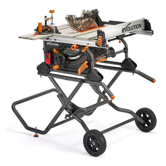 Evolution R10TBLX Jobsite Table Saw with Wheeled Scissor Stand | 10 In. Multi-Material Cutting Blade