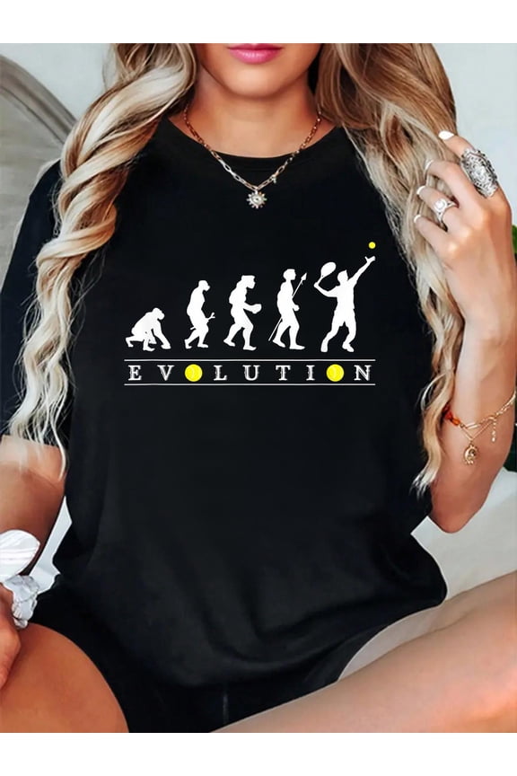 Evolution Sports Pro Designers Unisex-Adults Tennis Fans Humorous Tennis Black Small Relaxed Fit Classic Comfort Cotton T-Shirt Women's Men's Graphic Tee Crew Neck summer vacation Tops