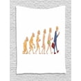 thumbnail image 1 of Evolution Tapestry, Cartoon Ape to Man Composition of Caveman to Businessman Graphic, Wall Hanging for Bedroom Living Room Dorm Decor, 60"W X 80"L, Pale Orange and Multicolor, by Ambesonne, 1 of 2