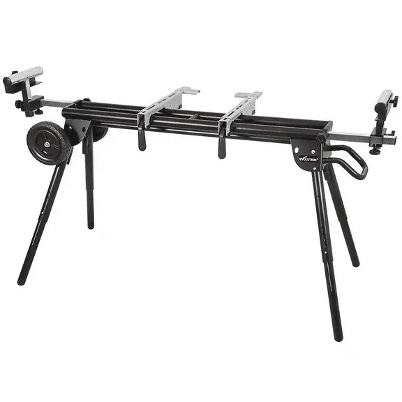 Evolution Universal Miter Saw Stand PLUS: 10 ft Max. Support Arm Width / 661 Lbs Load Capacity / With Wheels