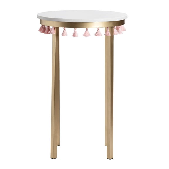 Evolution by Crestview Collection Saffron Marble Table w/Pink Tassels in Gold